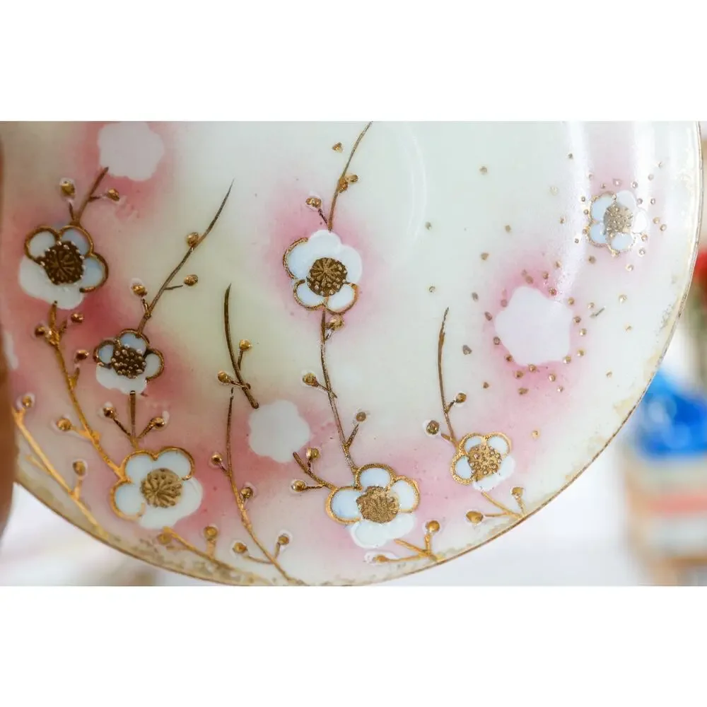 VTG Sakura Floral Butterfly Handle Teacup Set Grandmillennial Chinoiserie Retro